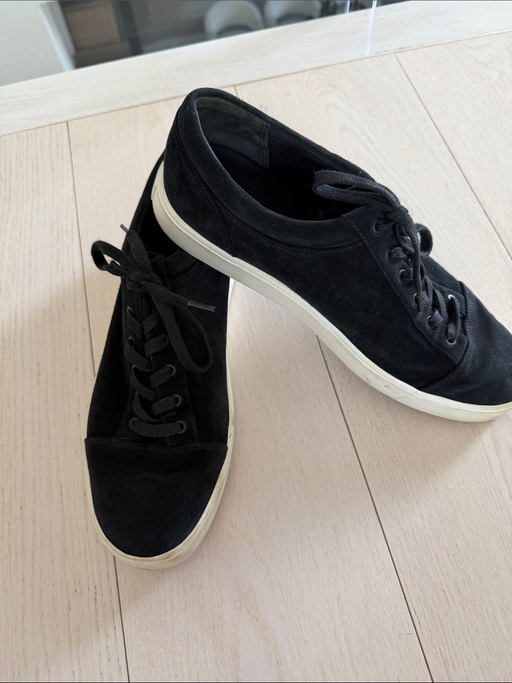 Vince Black Suede Low-Top Sneakers with White Sole